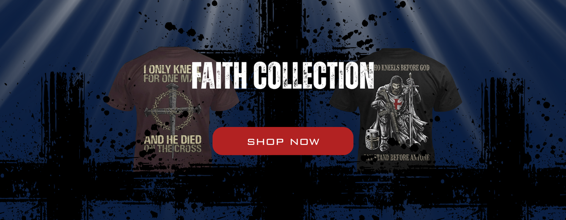RebornXII Faith Collection banner featuring rugged Christian graphic apparel