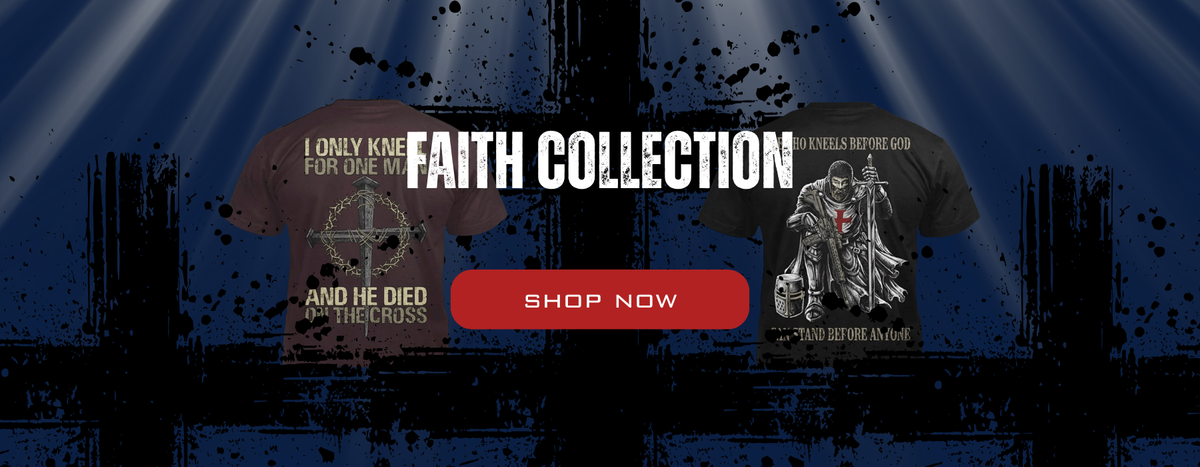 RebornXII Faith Collection banner featuring rugged Christian graphic apparel
