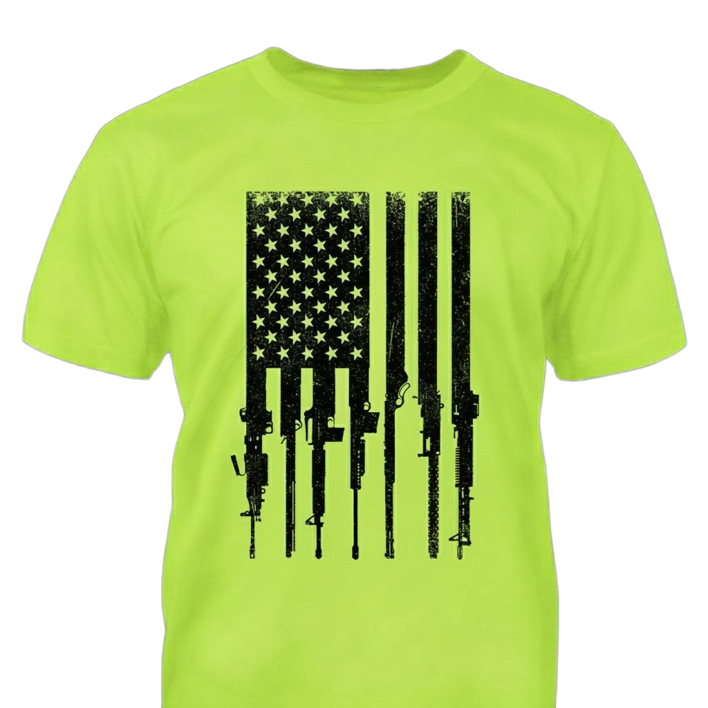 Flag With Gun Stripes distressed graphic hi-vis safety T-shirt - view 5 - Reborn XII