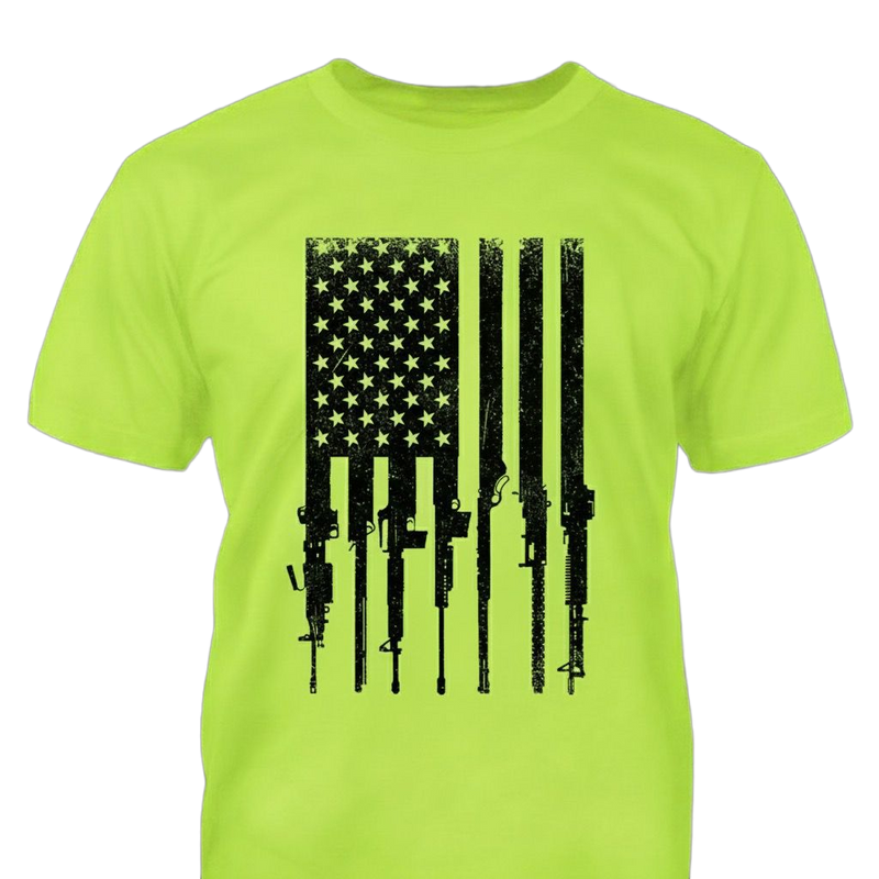 Flag With Gun Stripes distressed graphic hi-vis safety T-shirt - view 5 - Reborn XII