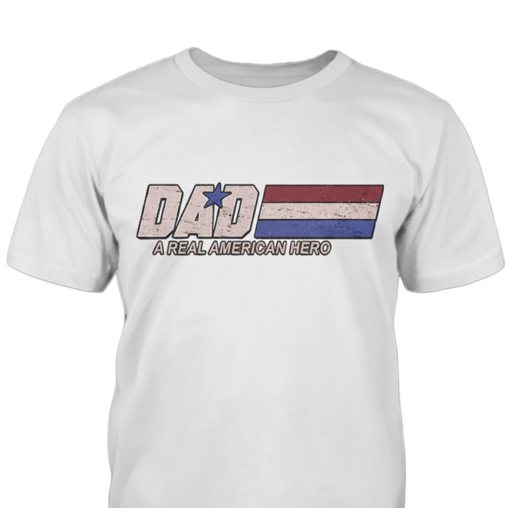 Dad - A Real American Hero distressed graphic men's T-shirt - view 7 - Reborn XII