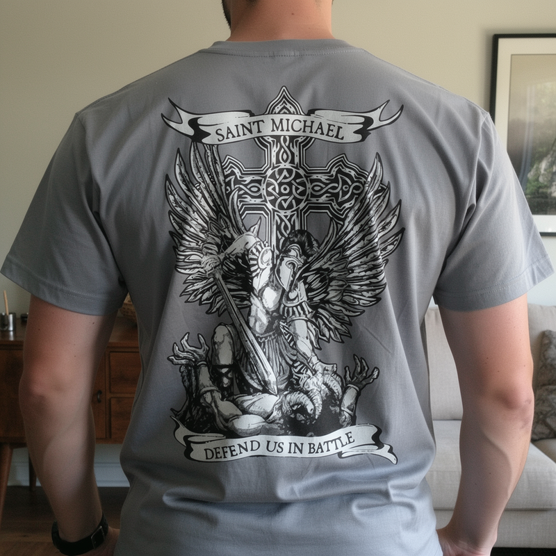 Saint Michael Defend Us distressed graphic men's T-shirt - view 4 - Reborn XII