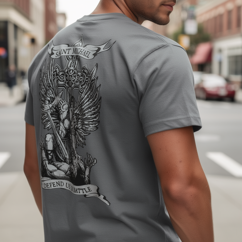 Saint Michael Defend Us distressed graphic men's T-shirt - view 5 - Reborn XII
