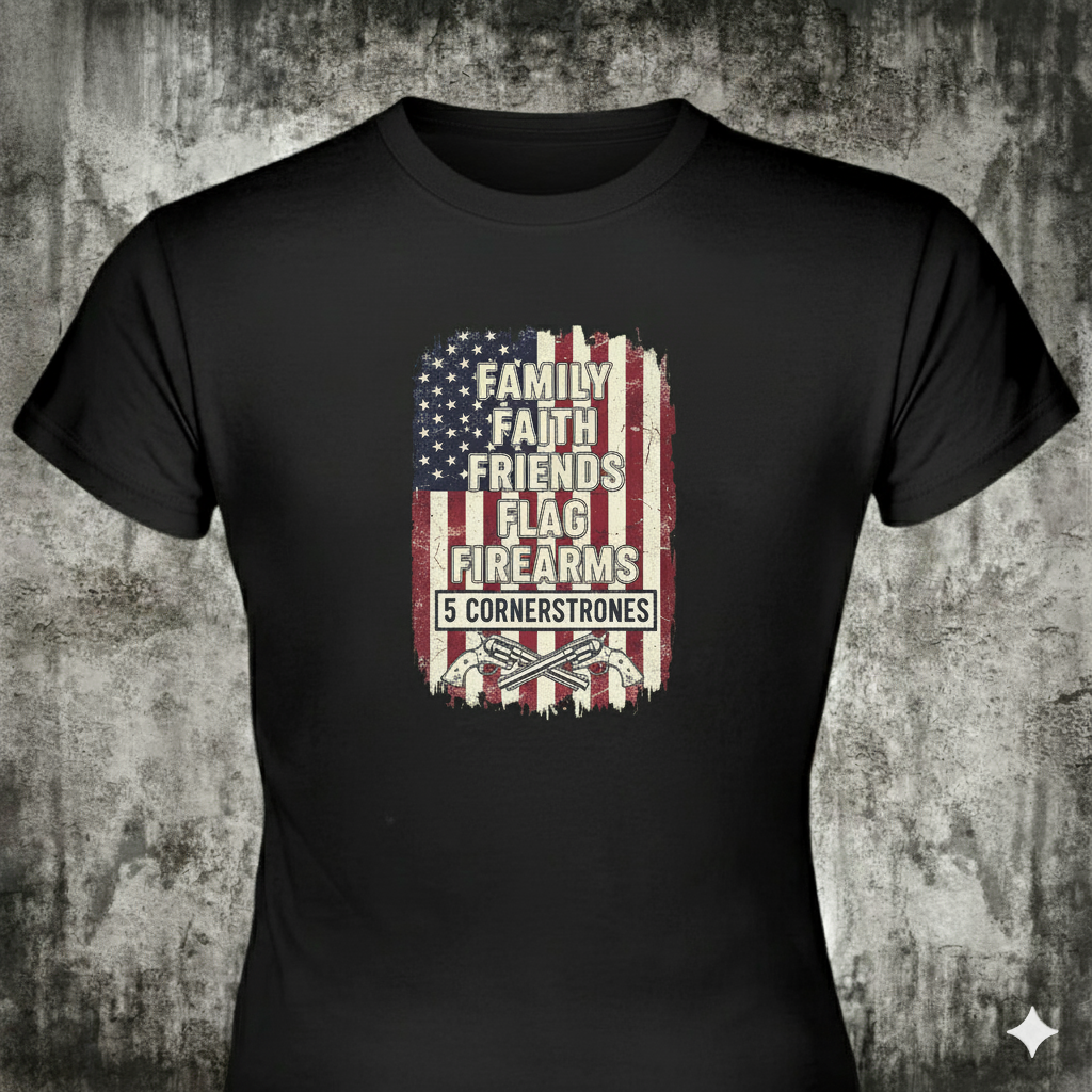 5 Cornerstones distressed graphic women's T-shirt from Reborn XII
