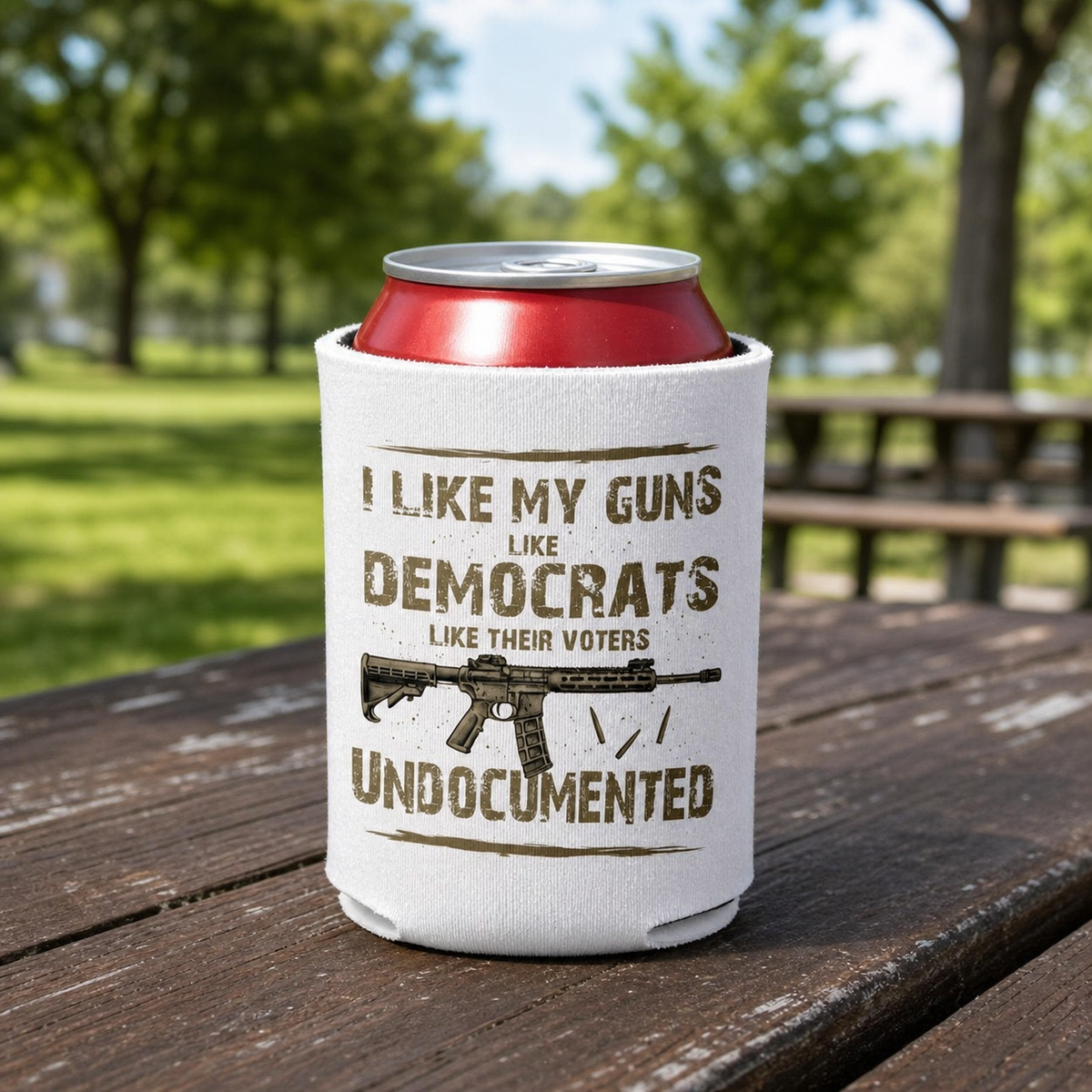 Undocumented - Can Cooler 6-Pack — foam can cooler with drinking-humor graphic — Reborn XII