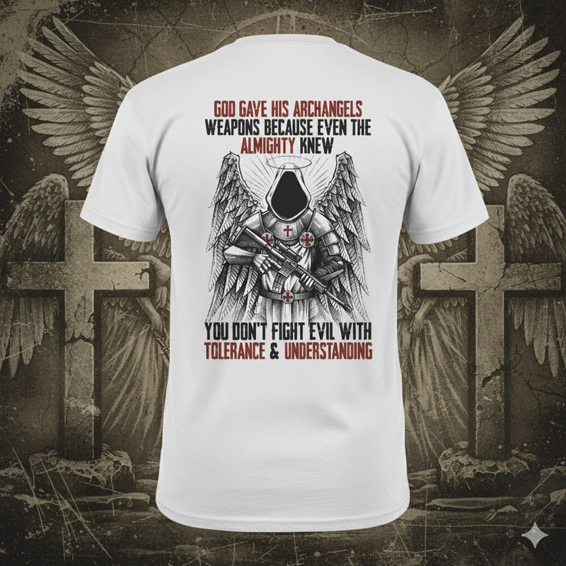 Archangels distressed graphic men's T-shirt in black — distressed faith and cross graphic — Reborn XII