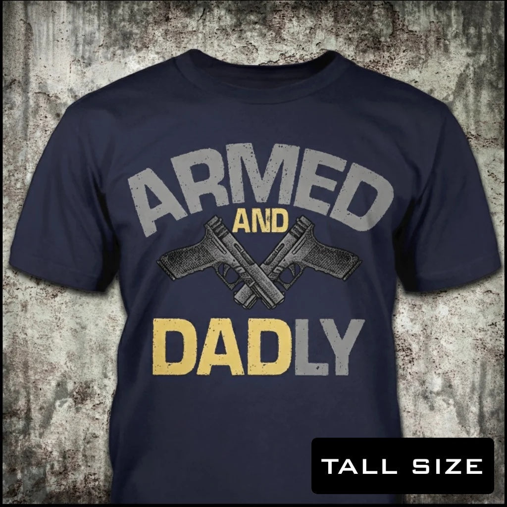 Armed And Dadly distressed graphic men's tall T-shirt in black — distressed faith and cross graphic — Reborn XII