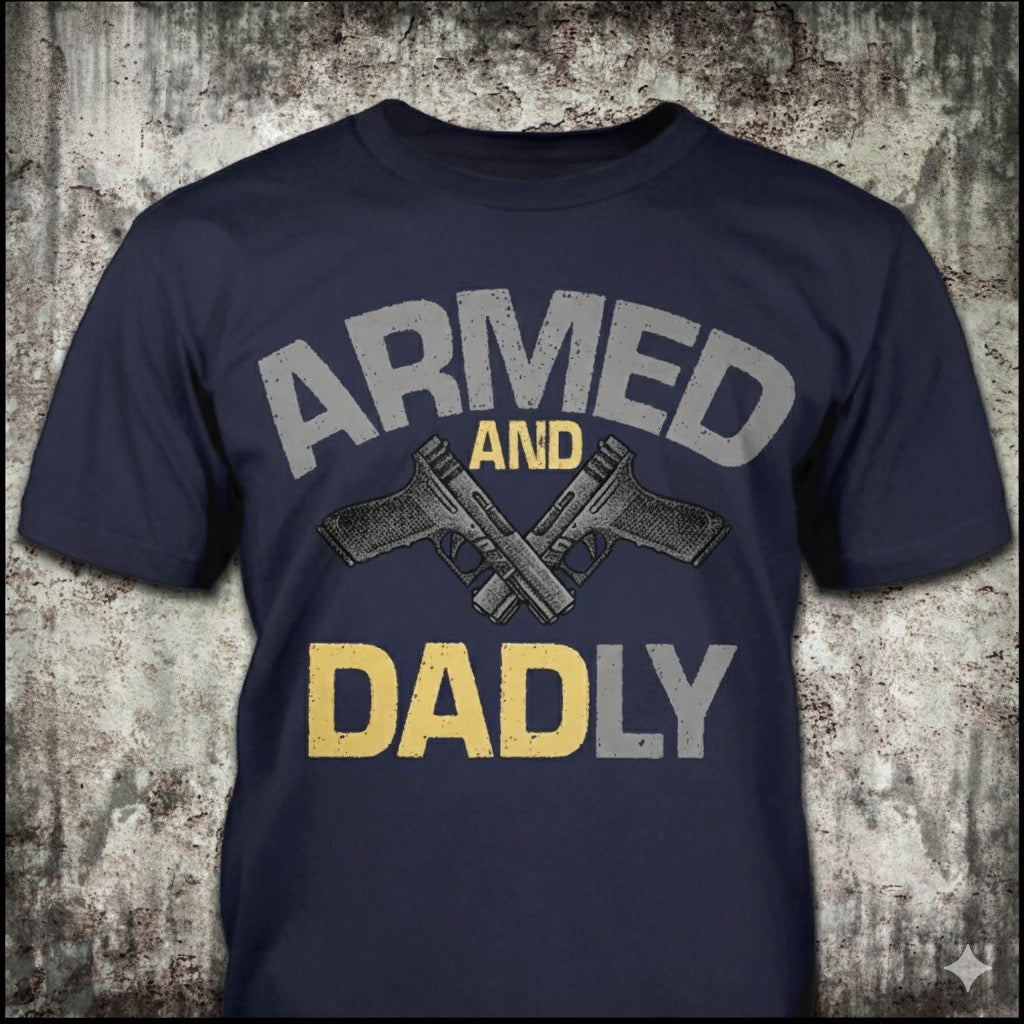 Armed And Dadly distressed graphic men's T-shirt from Reborn XII