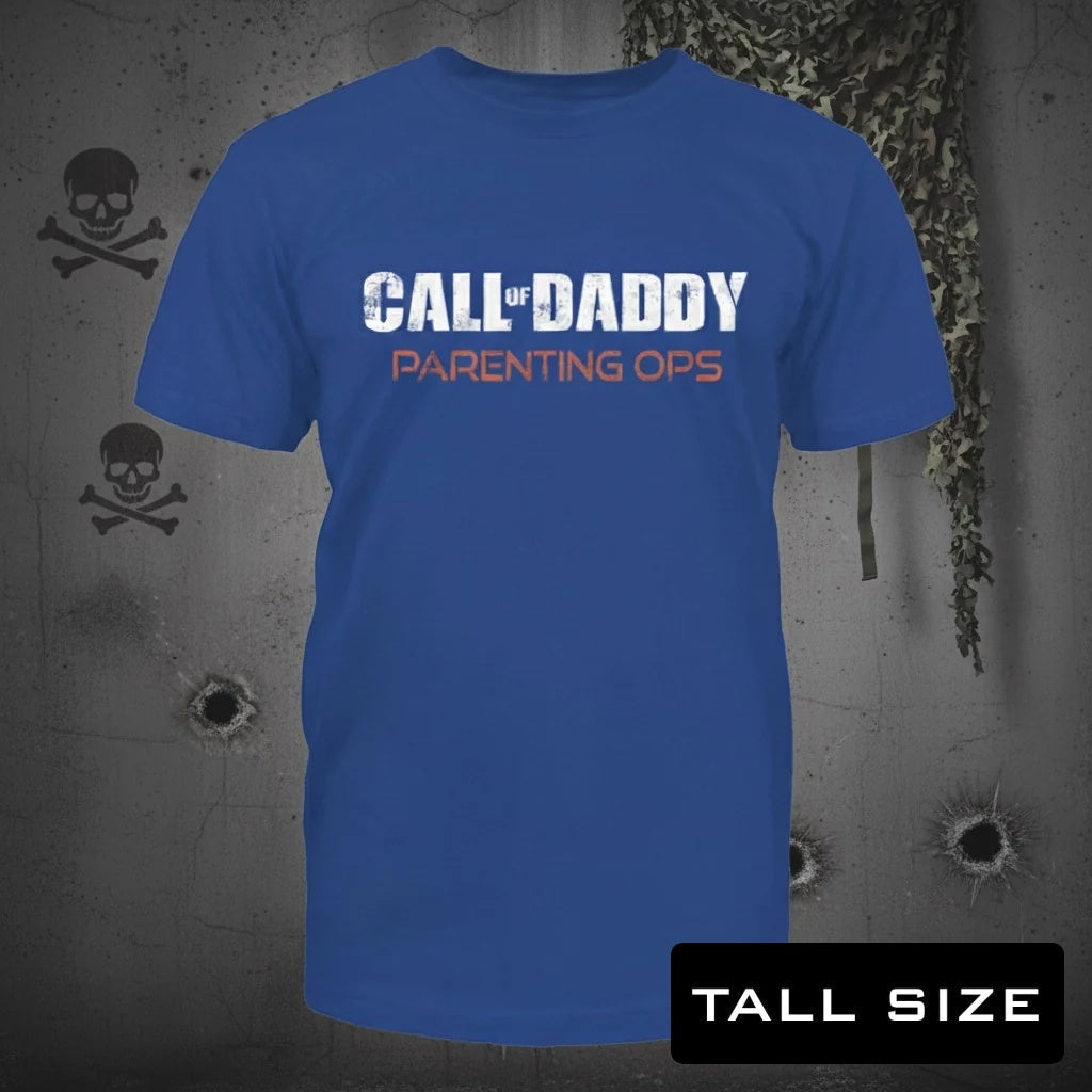 Call Of Daddy distressed graphic men's tall T-shirt in blue — funny dad graphic — Reborn XII