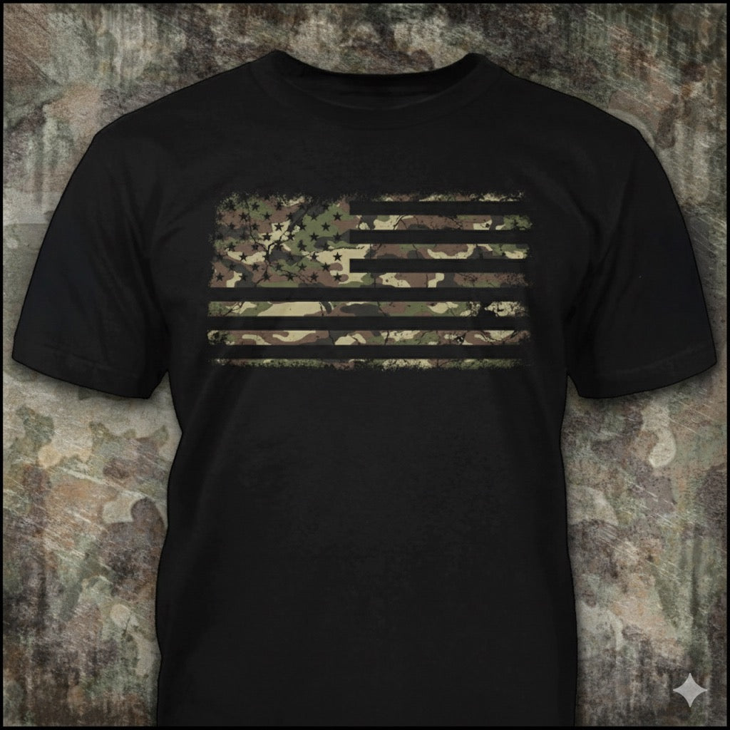 Camo Freedom distressed graphic men's T-shirt from Reborn XII