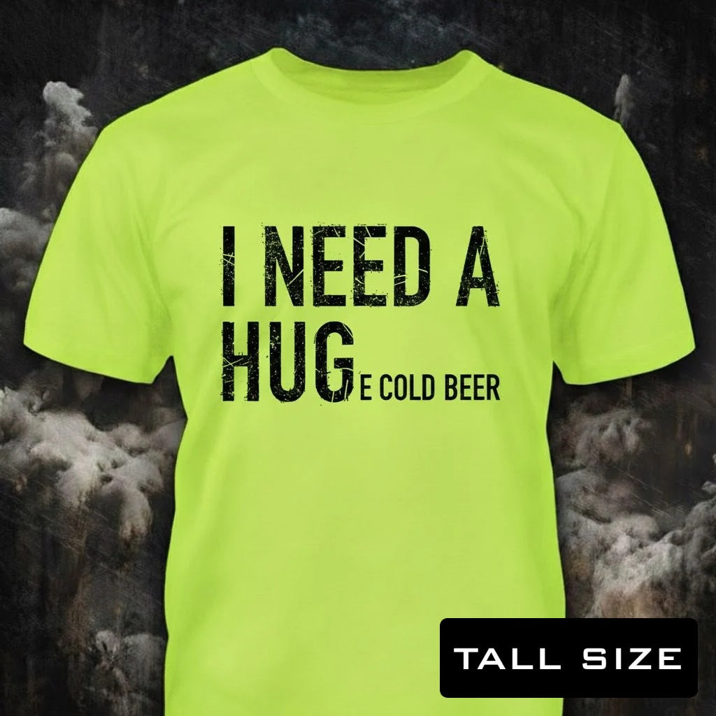 Cold Beer distressed graphic men's tall T-shirt in green — funny dad graphic — Reborn XII