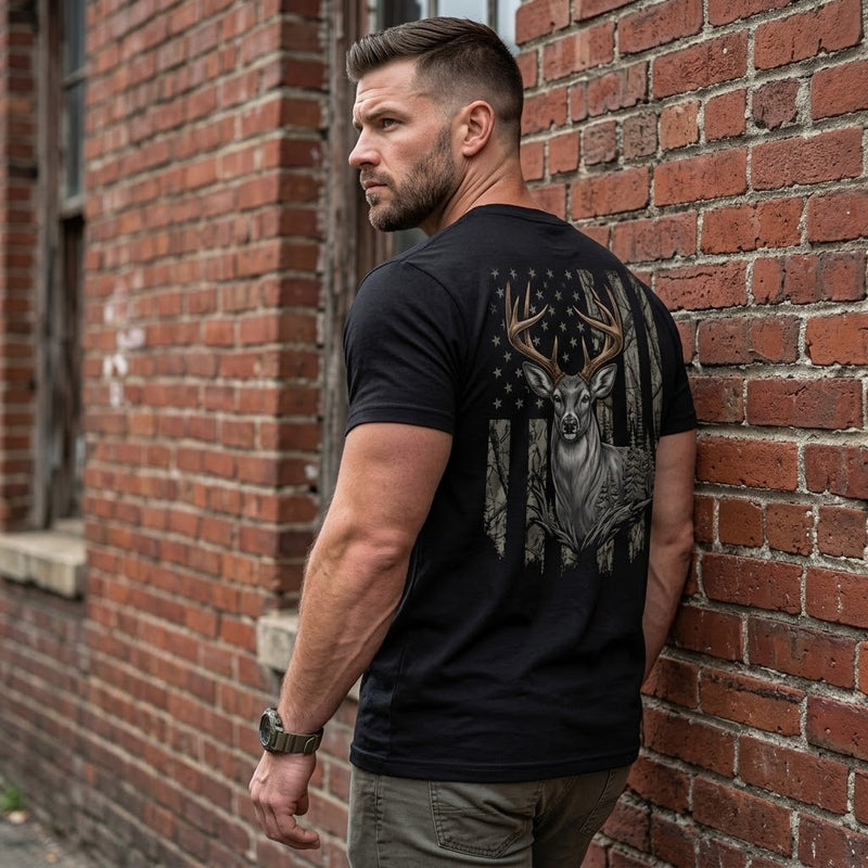 Patriotic Woodsman distressed graphic men's T-shirt - view 3 - Reborn XII