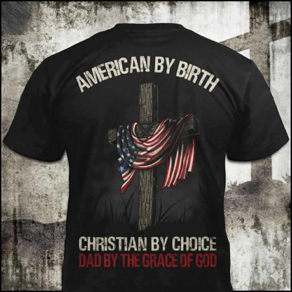 Dad By The Grace Of God distressed graphic men's T-shirt from Reborn XII