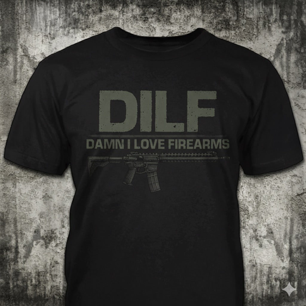 Damn I Love Firearms distressed graphic men's T-shirt in black - view 2 - Reborn XII
