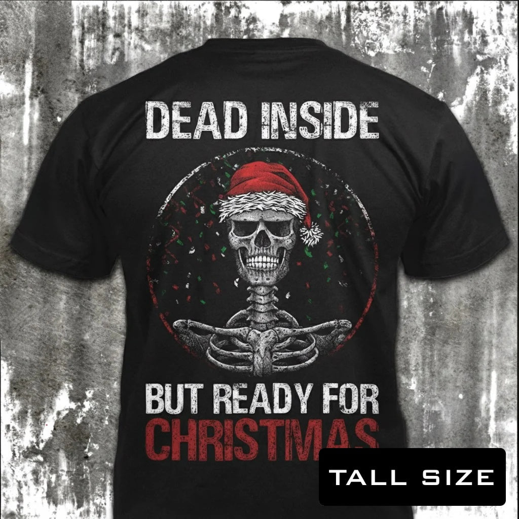 Dead Inside distressed graphic men's tall T-shirt in black — bold Christmas graphic — Reborn XII