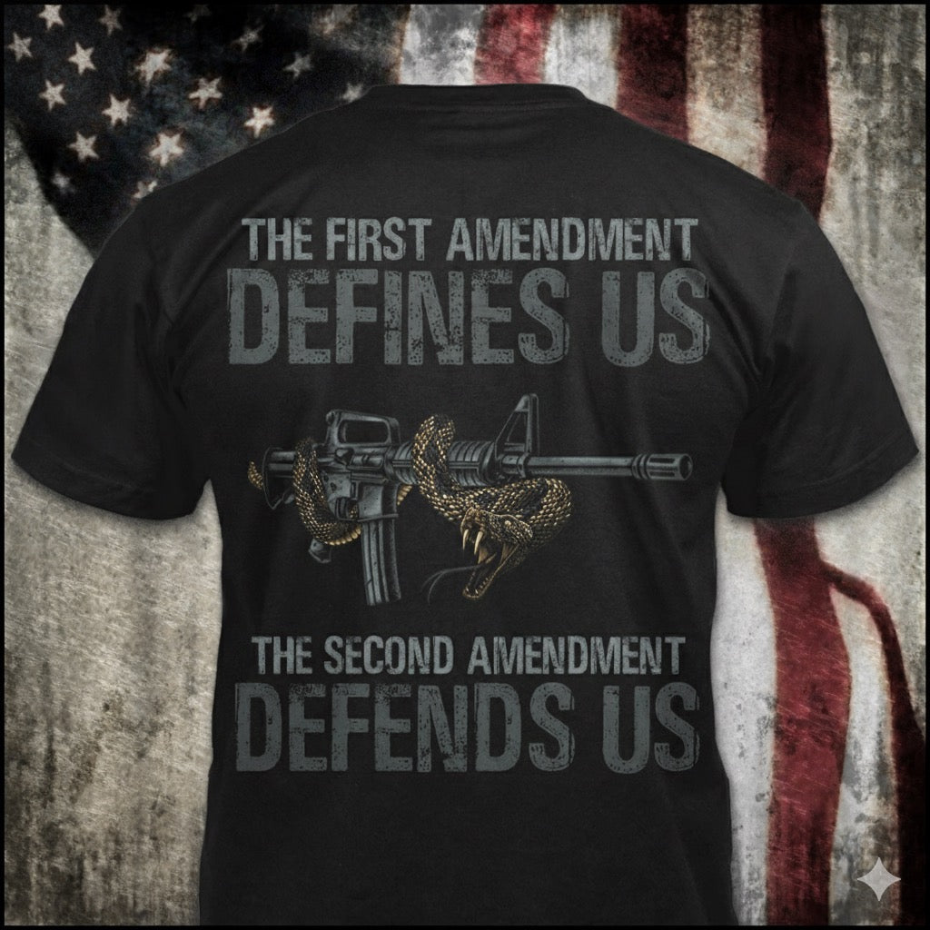 Defending Freedom distressed graphic men's T-shirt in black - view 2 - Reborn XII