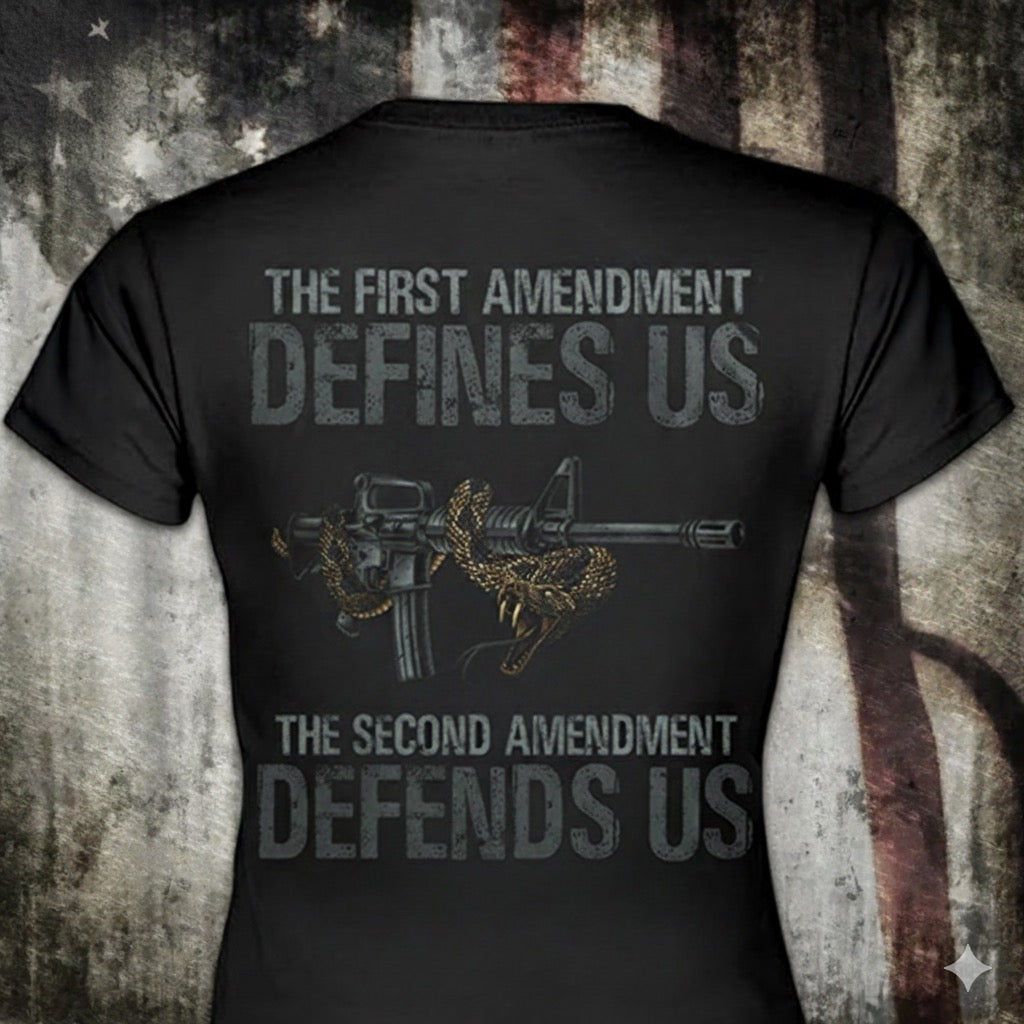 Defending Freedom distressed graphic women's T-shirt from Reborn XII