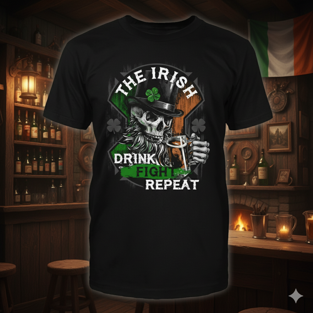 Drink Fight Repeat distressed graphic men's T-shirt in black - view 2 - Reborn XII