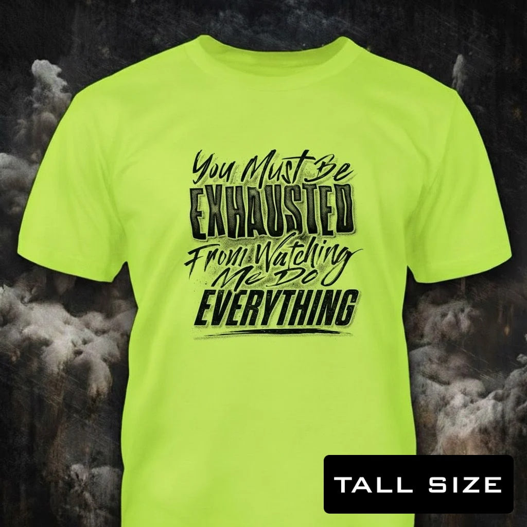 Exhausted From Watching distressed graphic men's tall T-shirt in green — funny dad graphic — Reborn XII