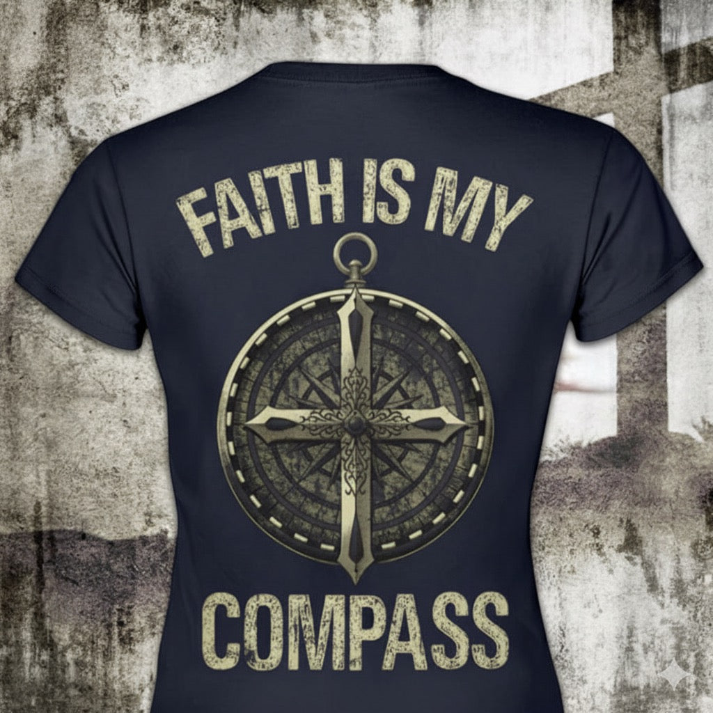 Faith Is My Compass distressed graphic women's T-shirt from Reborn XII