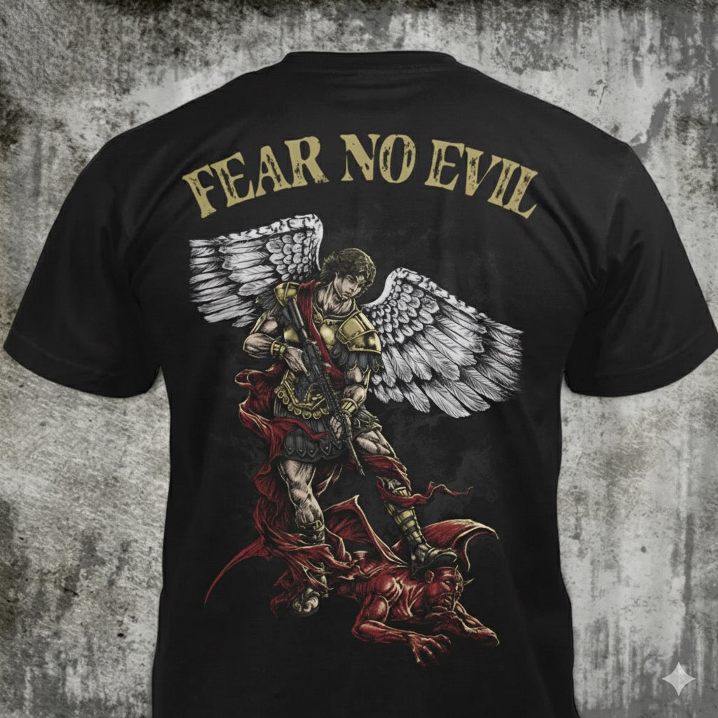 Fear No Evil distressed graphic men's T-shirt in black - view 2 - Reborn XII