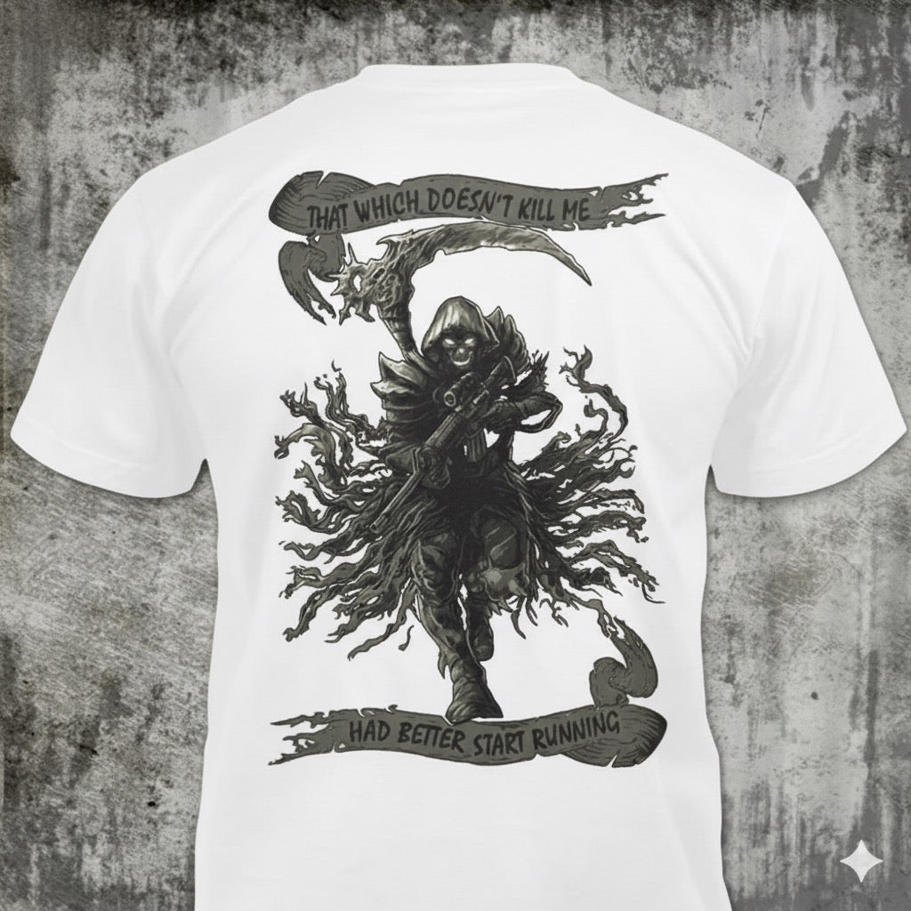 Fear The Reaper distressed graphic men's T-shirt in white from Reborn XII