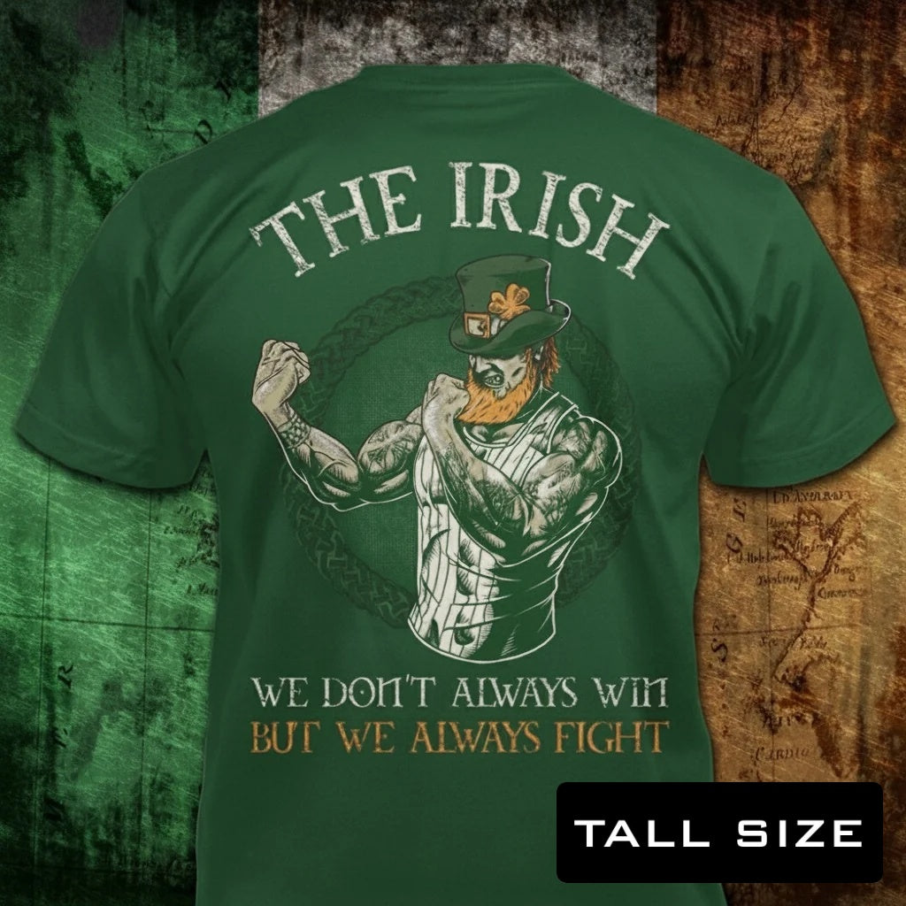Fighting Irish distressed graphic men's tall T-shirt in green — distressed Celtic and warrior graphic — Reborn XII