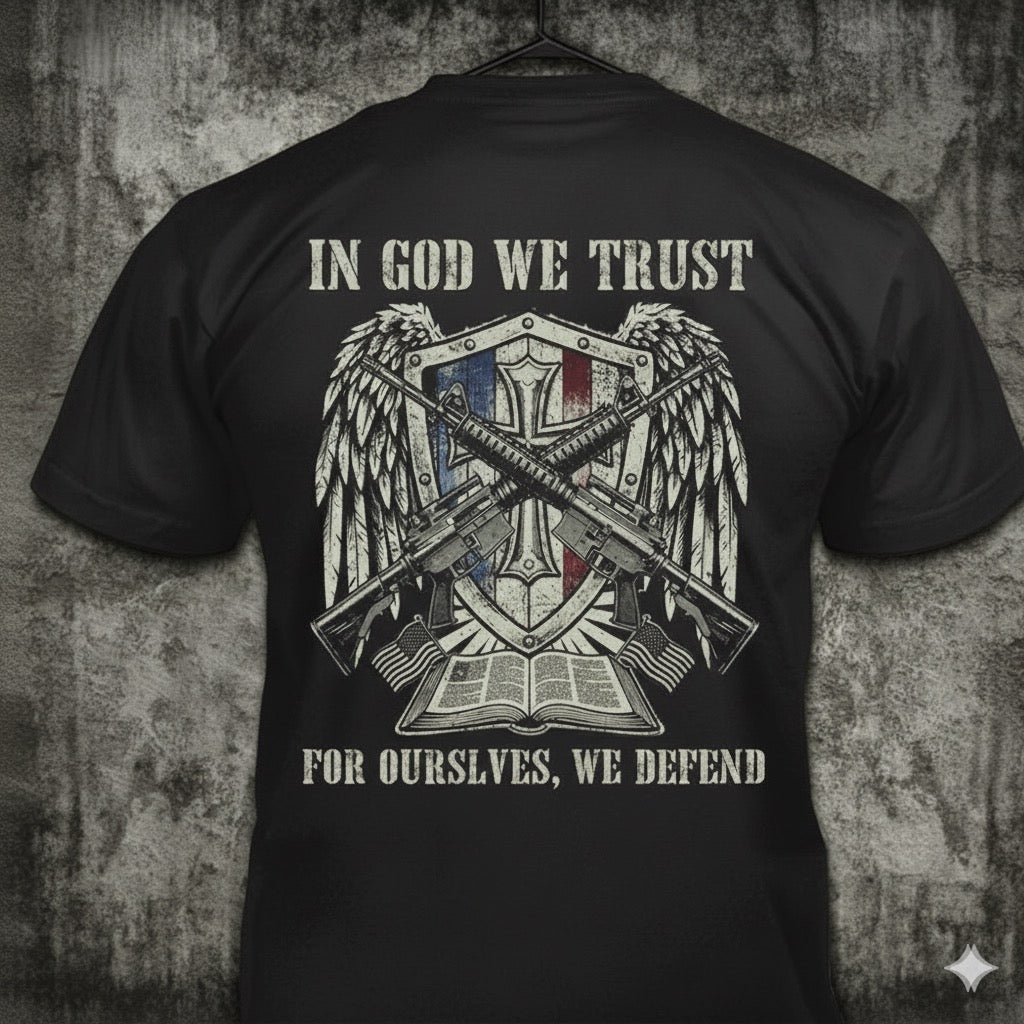 For Ourselves, We Defend distressed graphic men's T-shirt from Reborn XII