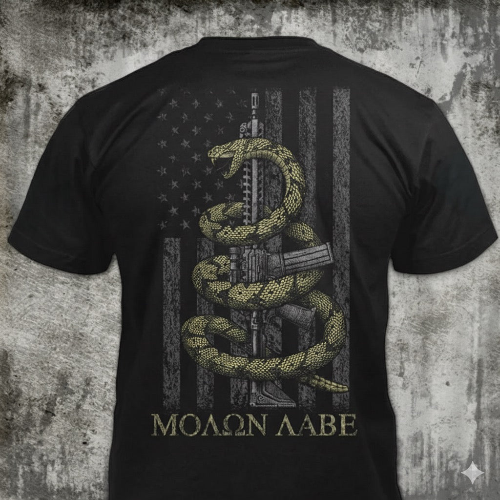 Gadsden Snake distressed graphic men's T-shirt in black - view 2 - Reborn XII