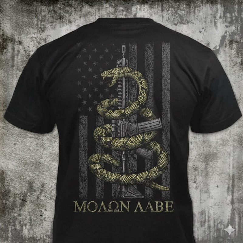 Gadsden Snake distressed graphic men's T-shirt in black - view 2 - Reborn XII