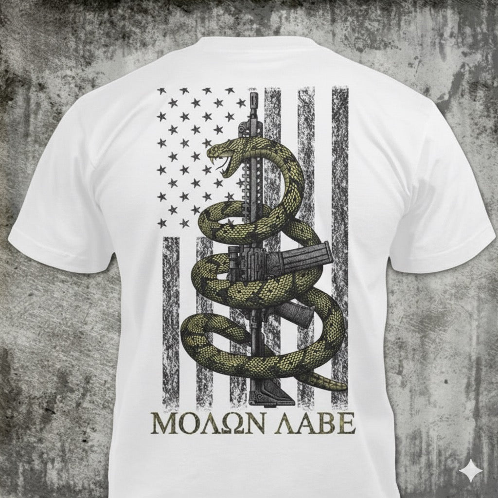 Gadsden Snake distressed graphic men's T-shirt in white from Reborn XII
