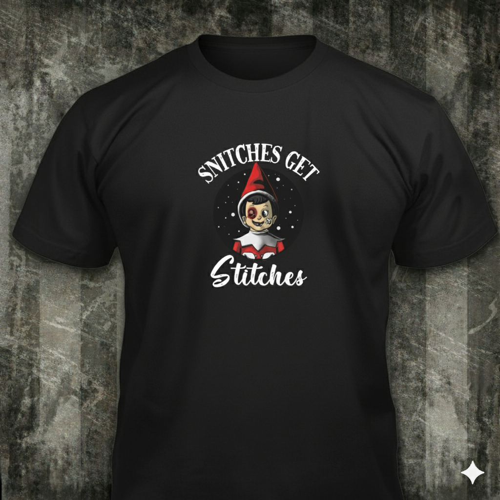 Snitches Get Stitches distressed graphic men's T-shirt - view 2 - Reborn XII