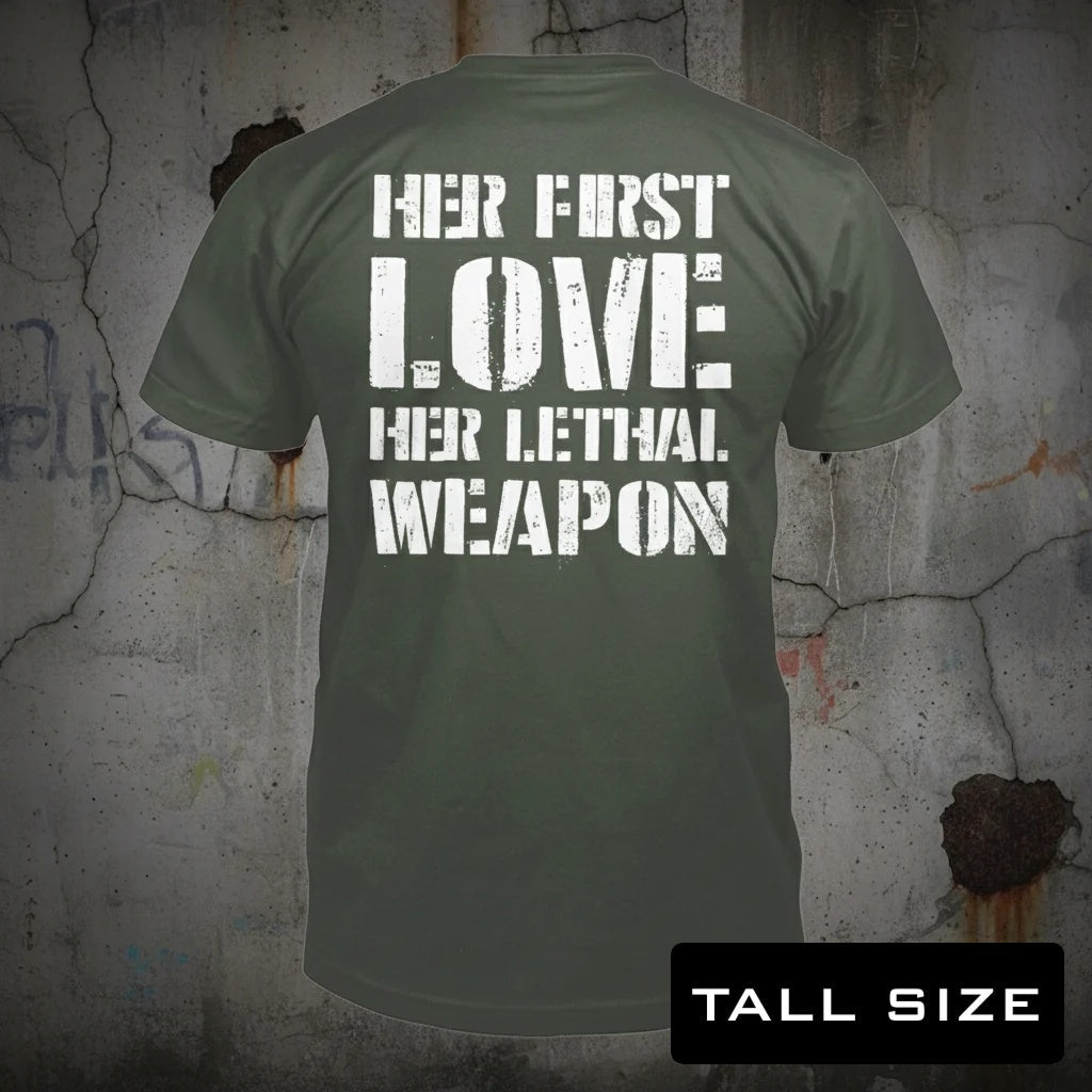 Girl Dad - Her First Love distressed graphic men's tall T-shirt in black — funny dad graphic — Reborn XII