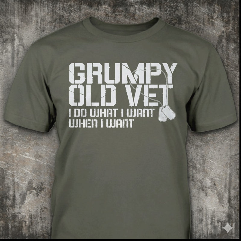 Grumpy Old Vets distressed graphic men's T-shirt in navy — distressed military and American flag graphic — Reborn XII
