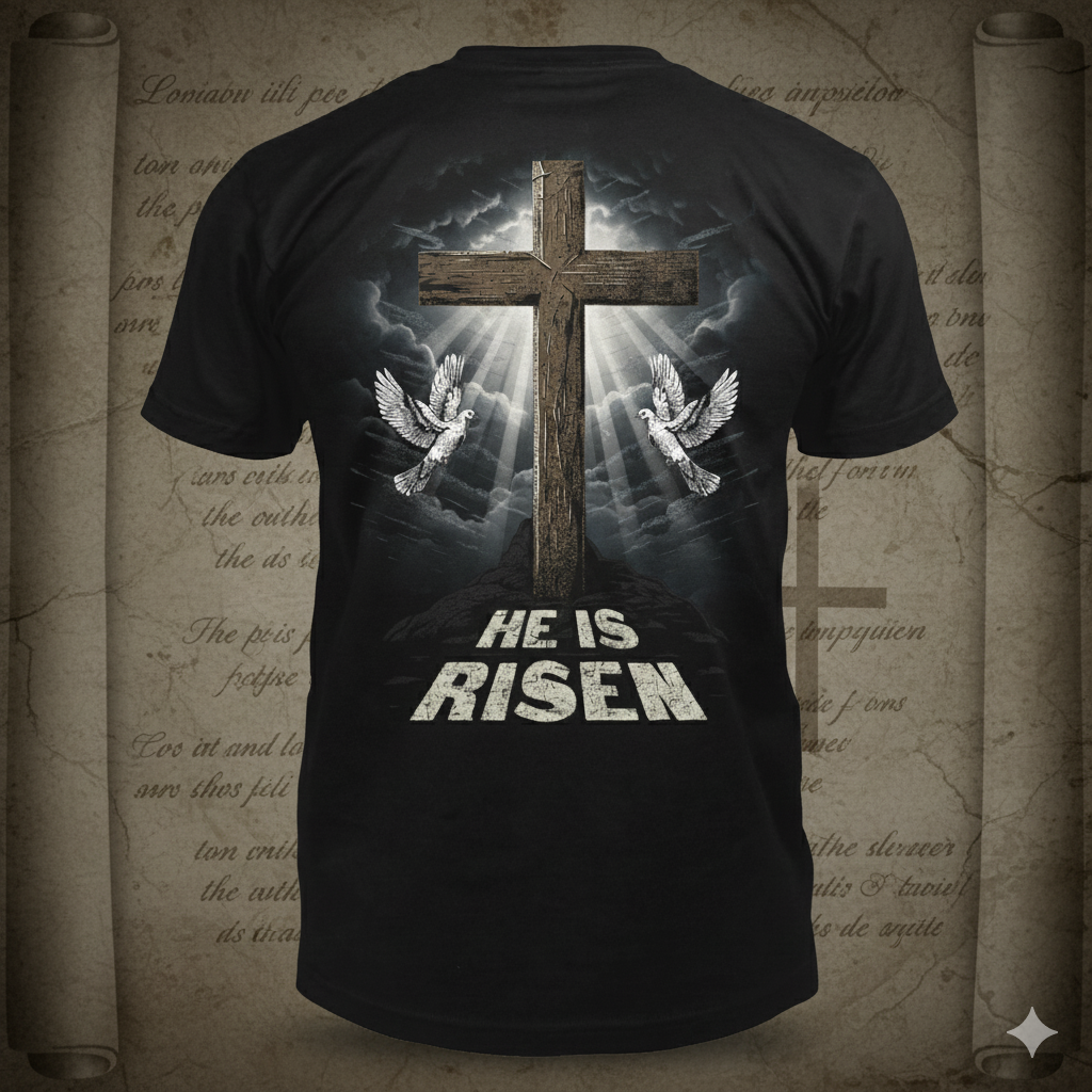 He Is Risen distressed graphic men's T-shirt from Reborn XII
