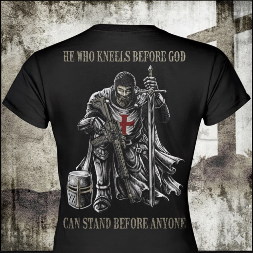 He Who Kneels Before God distressed graphic women's T-shirt from Reborn XII