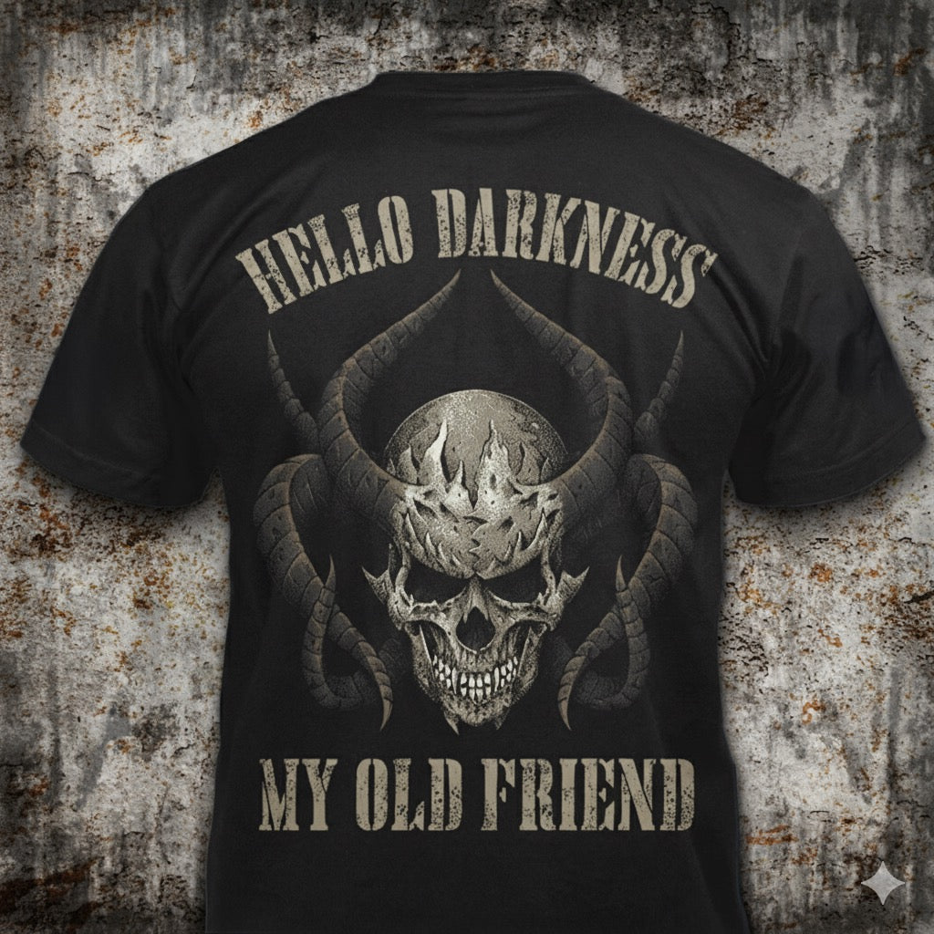 Hello Darkness distressed graphic men's T-shirt from Reborn XII