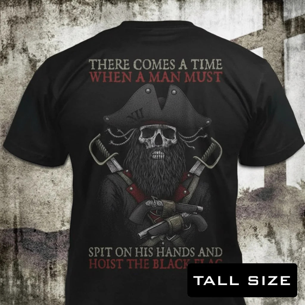 Hoist The Black Flag distressed graphic men's tall T-shirt in black — distressed faith and cross graphic — Reborn XII