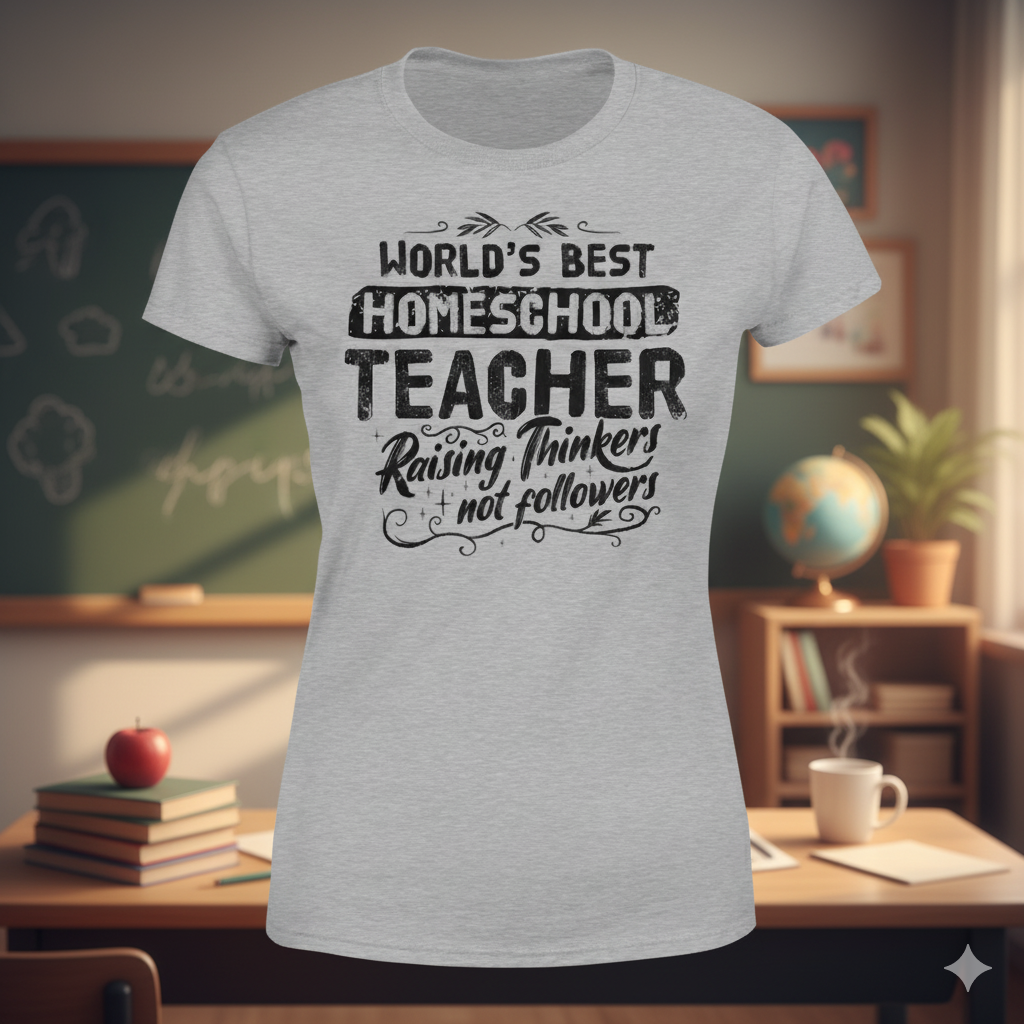 Homeschool Teacher distressed graphic women's T-shirt in grey - view 2 - Reborn XII