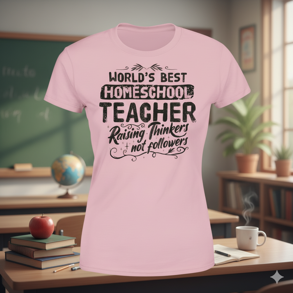 Homeschool Teacher distressed graphic women's T-shirt in pink from Reborn XII