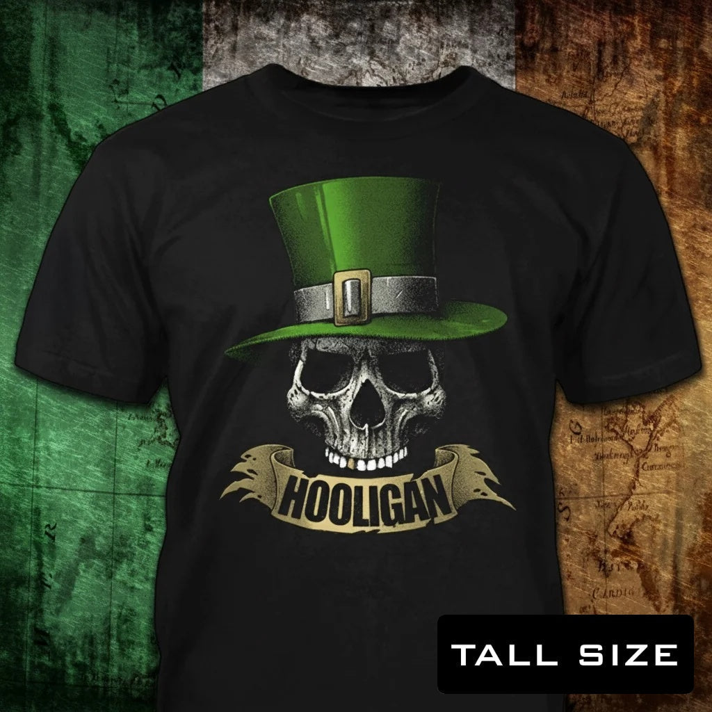 Hooligan distressed graphic men's tall T-shirt in green — distressed Celtic and warrior graphic — Reborn XII