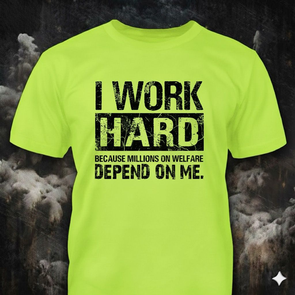 I Work Hard distressed graphic hi-vis safety T-shirt from Reborn XII
