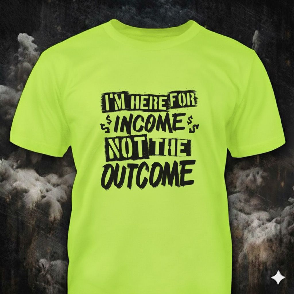 Income Vs Outcome distressed graphic hi-vis safety T-shirt from Reborn XII