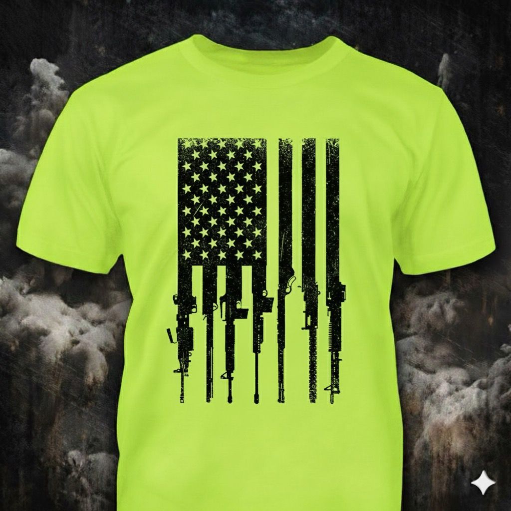 Flag With Gun Stripes distressed graphic hi-vis safety T-shirt from Reborn XII