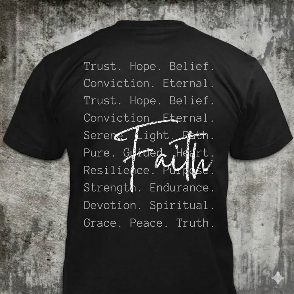 Faith distressed graphic men's T-shirt in black — distressed faith and cross graphic — Reborn XII