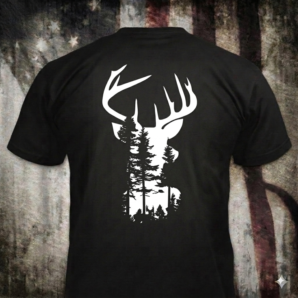 Into The Woods distressed graphic men's T-shirt in white — distressed hunting and outdoors graphic — Reborn XII
