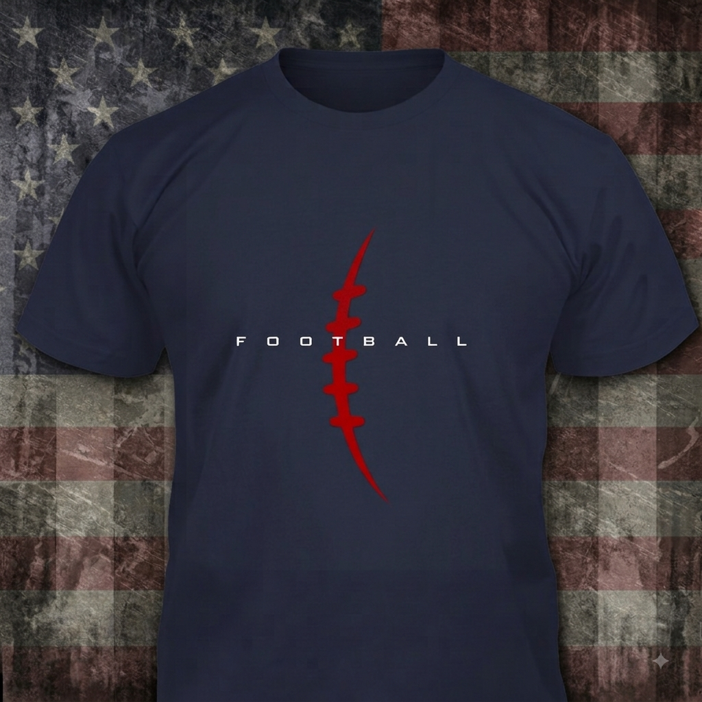 Red Laces Football distressed graphic men's T-shirt in navy — distressed patriotic football graphic — Reborn XII