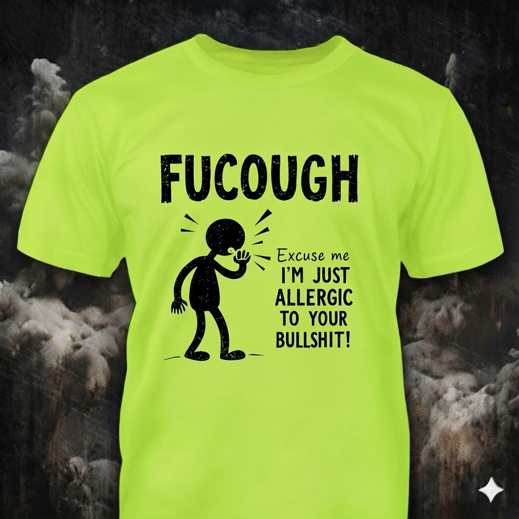 Fucough distressed graphic unisex T-shirt in safety green — bold blue-collar work graphic — Reborn XII