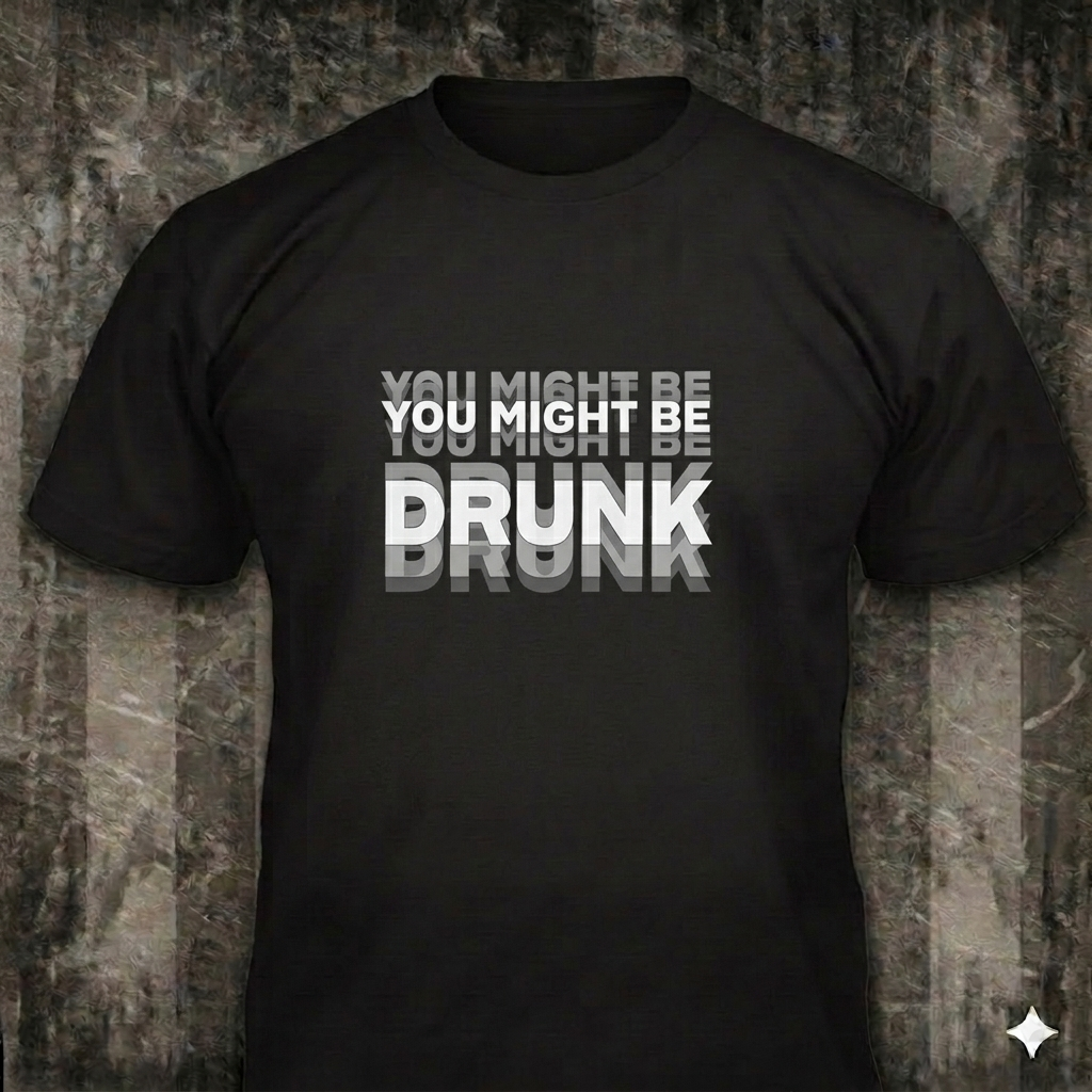 You Might Be Drunk distressed graphic men's T-shirt in black — bold drinking-humor graphic — Reborn XII