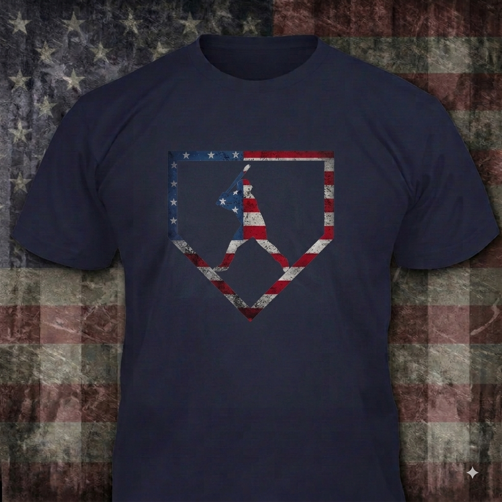 America's Pastime distressed graphic men's T-shirt in navy — distressed patriotic baseball graphic — Reborn XII